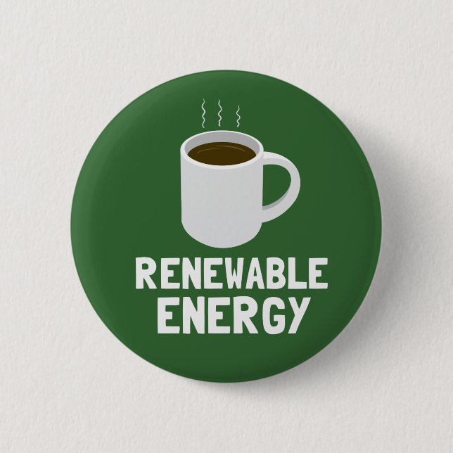 Renewable Energy Coffee Cup Pinback Button (Front)
