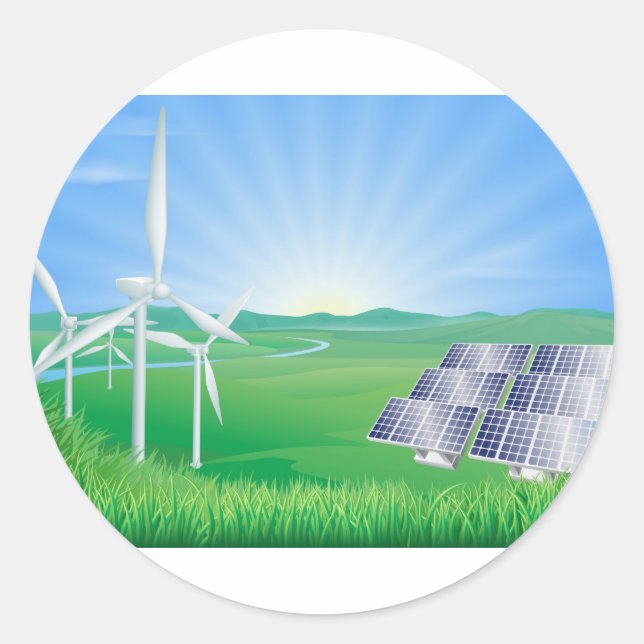 Renewable energy illustration classic round sticker (Front)