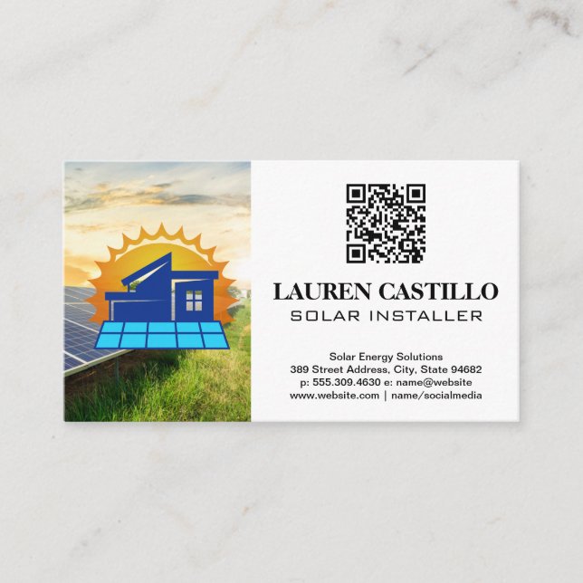 Renewable Energy Logo | Solar Panels | QR Business Card (Front)