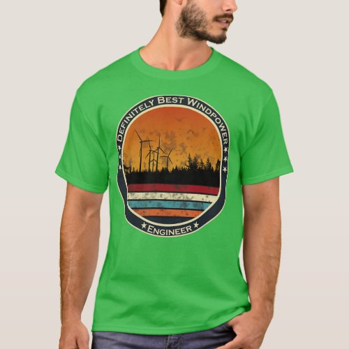 Renewable energy wind farm in the forest at sunset T_Shirt