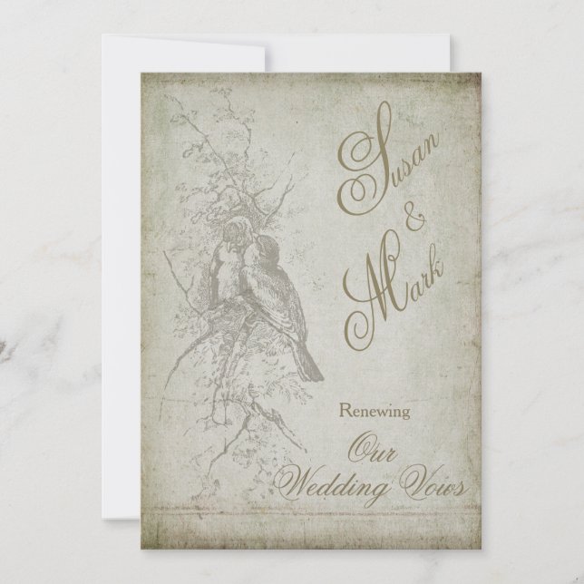 RENEWING WED. VOWS INVITTION - VINTAGE BIRD INVITATION (Front)
