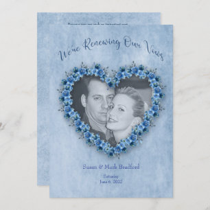 Renewing Wedding Vows Blue Roses Heart Photo Invitation