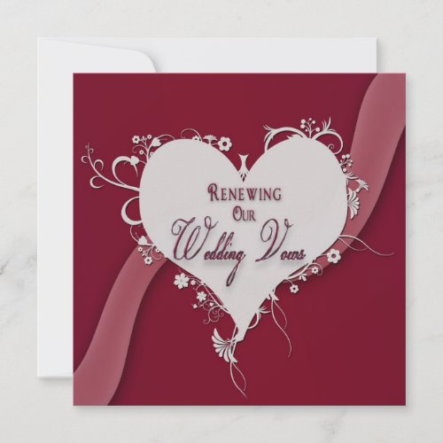Renewing Wedding Vows - Floral Heart/Ribbon Personalized Invite