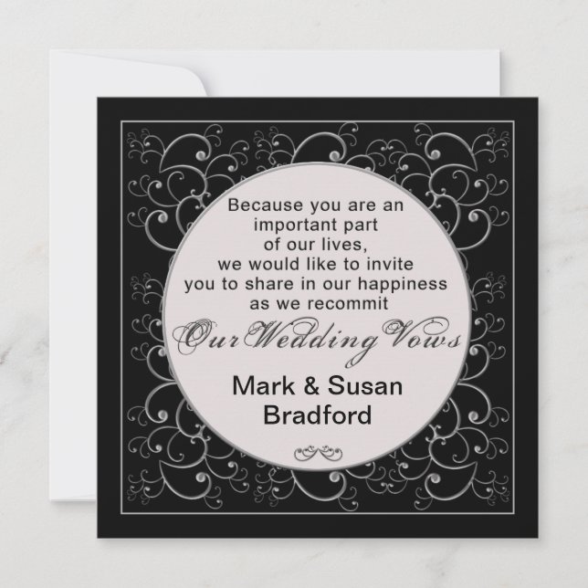 Renewing Wedding Vows Invitation - Black Silver (Front)