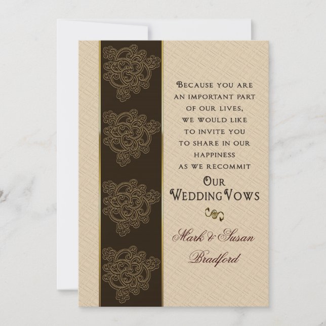 Renewing Wedding Vows Invitation- Brown/Beige/Gold Invitation (Front)