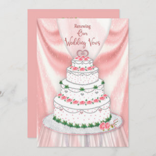 Renewing Wedding Vows Pink and White Elegant Cake Invitation
