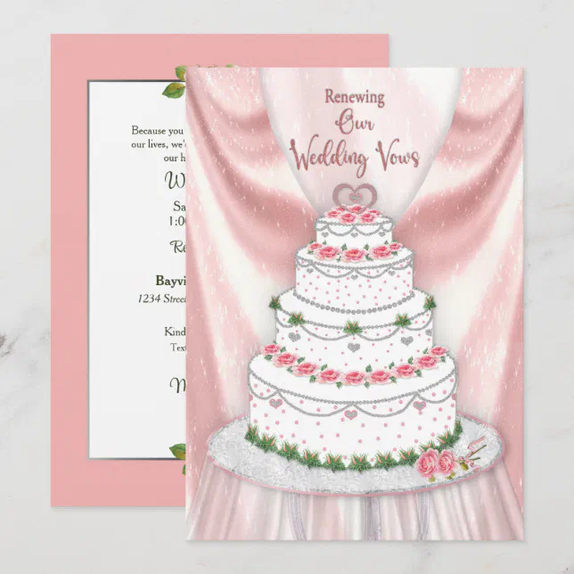 Renewing Wedding Vows Pink and White Elegant Cake Invitation | Zazzle