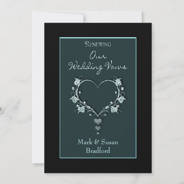 RENEWING WEDDING VOWS - TEAL/HEARTS INVITATION (Front)
