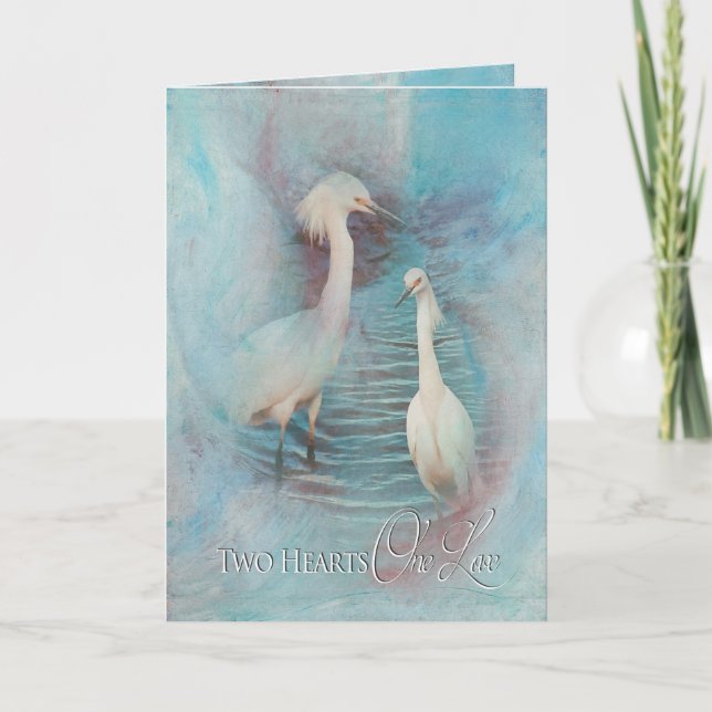 Renewing Wedding Vows - Two Hearts/One Love-Egrets Invitation (Front)