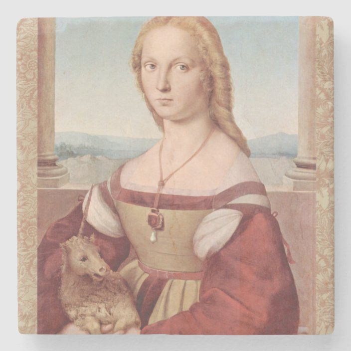 Rennaisance Unicorn And Lady Raphael Painting Stone Coaster