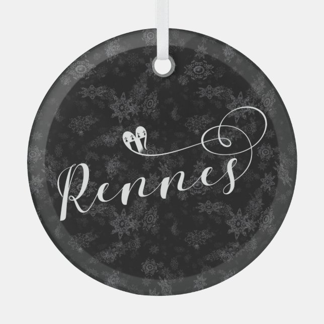 Rennes Flag in Heart, Roazhon, Breton Glass Ornament (Front)