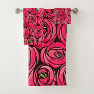 Rennie Mackintosh Rose Art Nouveau Floral Pattern Bath Towel Set