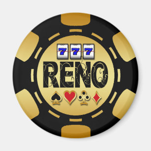 RENO GOLD AND BLACK POKER CHIP MAGNET