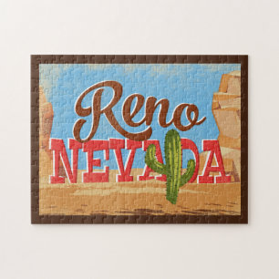 Reno Nevada Cartoon Desert Vintage Travel Jigsaw Puzzle