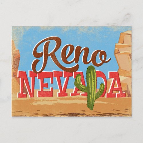 Reno Nevada Cartoon Desert Vintage Travel Postcard