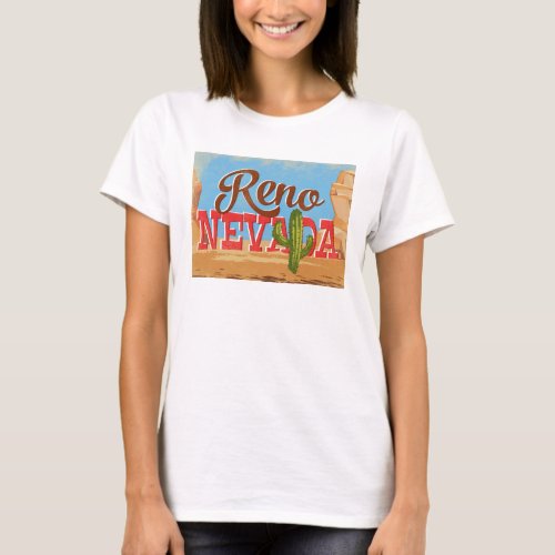 Reno Nevada Cartoon Desert Vintage Travel T_Shirt