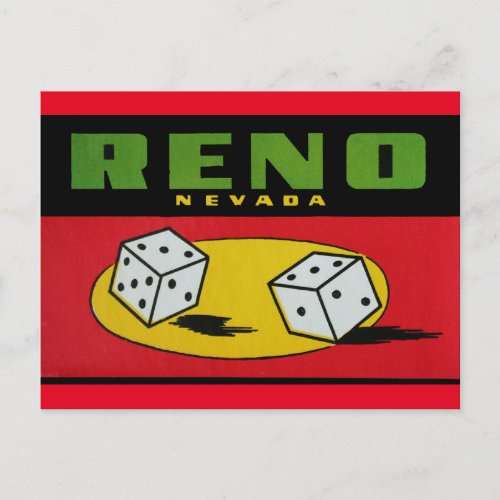 Reno Nevada Dice vintage travel Postcard