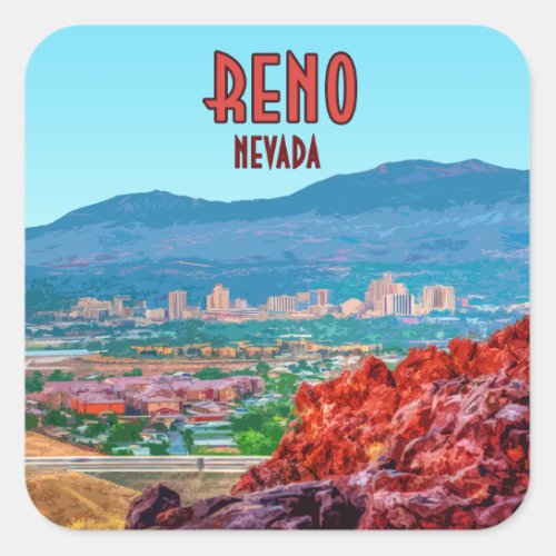 Reno Nevada Downtown Vintage Square Sticker