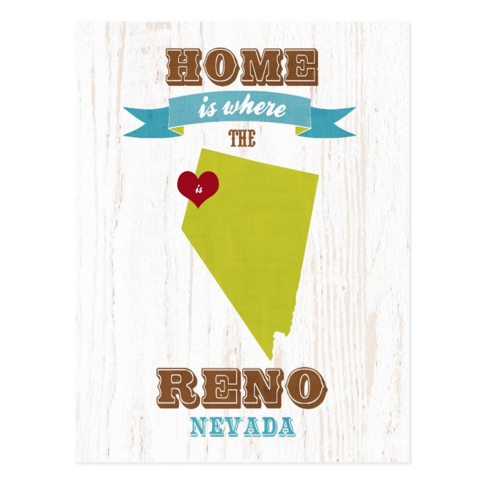 Reno, Nevada Map – Home Is Where The Heart Is Post Card
