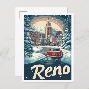 Reno Nevada USA Art Vintage Travel Illustration Postcard