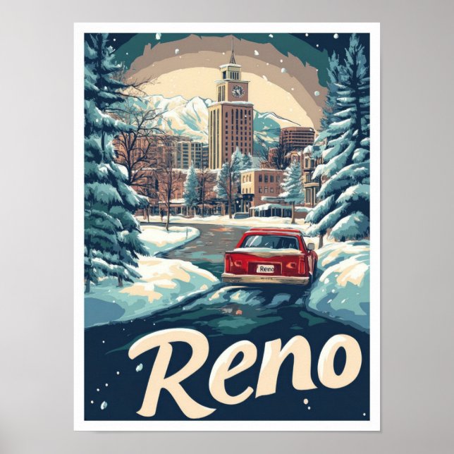 Reno Nevada USA Art Vintage Travel Illustration Poster (Front)