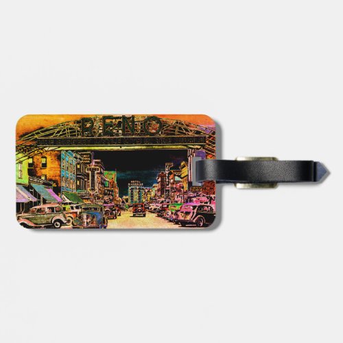 RENO NEVADA VINTAGE COLORFUL WATERCOLOR ART LUGGAGE TAG