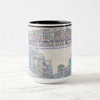 RENO NEVADA VINTAGE COLORFUL WATERCOLOR ART