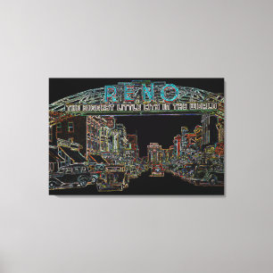 RENO NEVADA VINTAGE COLORFUL WATERCOLOR ART neon Canvas Print