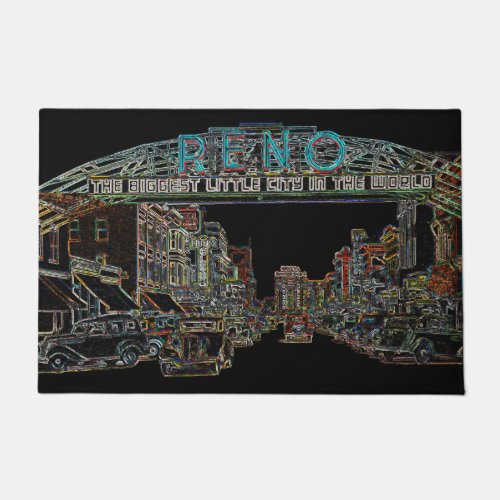 RENO NEVADA VINTAGE COLORFUL WATERCOLOR ART neon Doormat