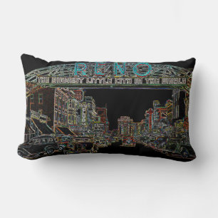 RENO NEVADA VINTAGE COLORFUL WATERCOLOR ART neon Lumbar Pillow