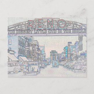 RENO NEVADA VINTAGE COLORFUL WATERCOLOR ART neon Postcard