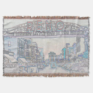 RENO NEVADA VINTAGE COLORFUL WATERCOLOR ART neon Throw Blanket
