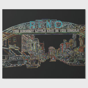 RENO NEVADA VINTAGE COLORFUL WATERCOLOR ART neon Wrapping Paper