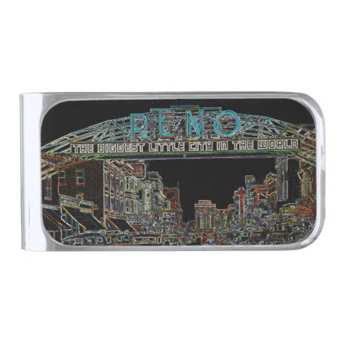 RENO NEVADA VINTAGE COLORFUL WATERCOLOR ART SILVER FINISH MONEY CLIP