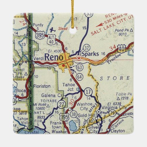 Reno Nevada Vintage Map Ceramic Ornament