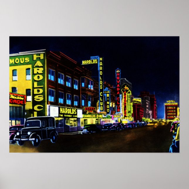 Reno Nevada Virginia Street at Night Poster (Front)