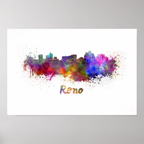 Reno skyline in watercolor poster