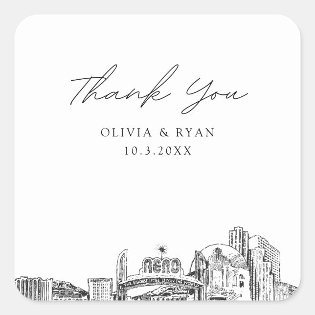Reno Wedding Favor Thank You Square Sticker (Front)