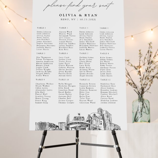 Reno Wedding Seating Chart 12 Tables 24x36 Foam Board (In Situ (Stand))