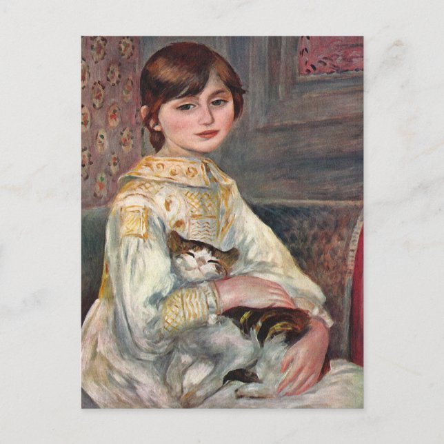 Renoir Art Postcard: Mlle. Julie Manet with Cat Postcard (Front)