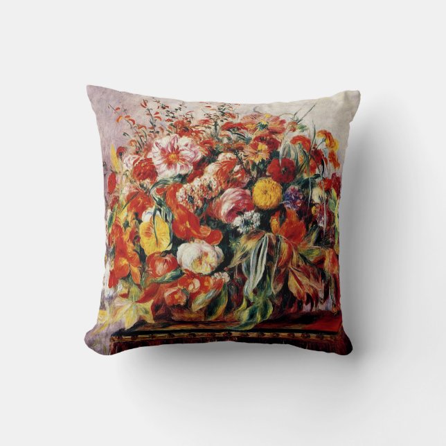 Renoir - Basket of Flowers Throw Pillow (Front)