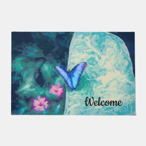 Renoir Blue Butterfly Welcome Mat