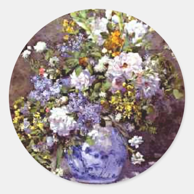 Renoir: Blue Vase, famous painting, Classic Round Sticker (Front)