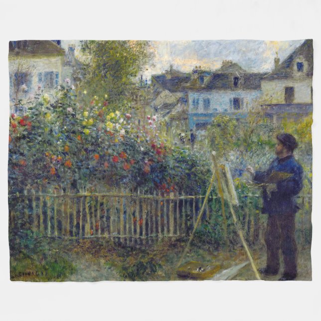 Renoir - Claude Monet Painting in his Garden Fleece Blanket (Front (Horizontal))