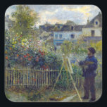 Renoir - Claude Monet Painting in his Garden Square Sticker<br><div class="desc">Claude Monet Painting in his Garden at Argenteuil (Claude Monet peignant dans son jardin a Argenteuil) - Pierre-Auguste Renoir,  Oil on Canvas,  1873</div>