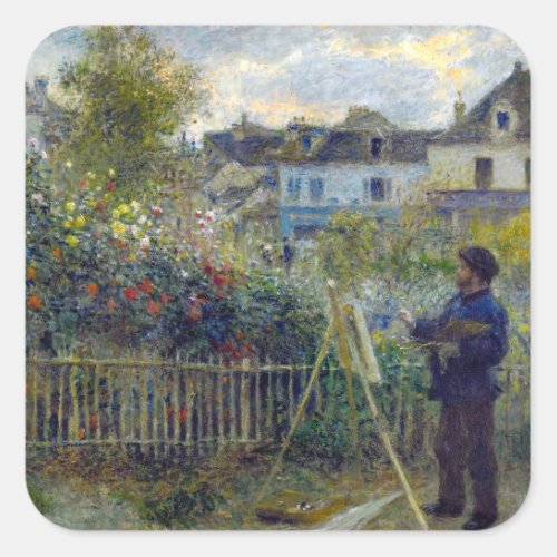 Renoir _ Claude Monet Painting in his Garden Square Sticker