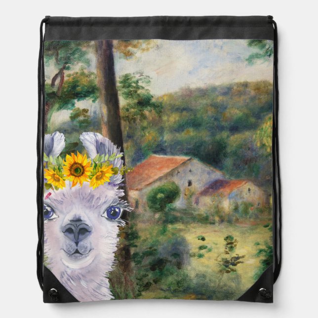 Renoir Environs of Briey and the Fancy Llama  Drawstring Bag (Front)
