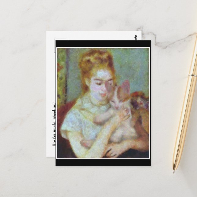 Renoir Girl With Cat Postcard (Front/Back In Situ)