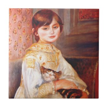 Renoir Girl With Cat Tile by VintageSpot at Zazzle