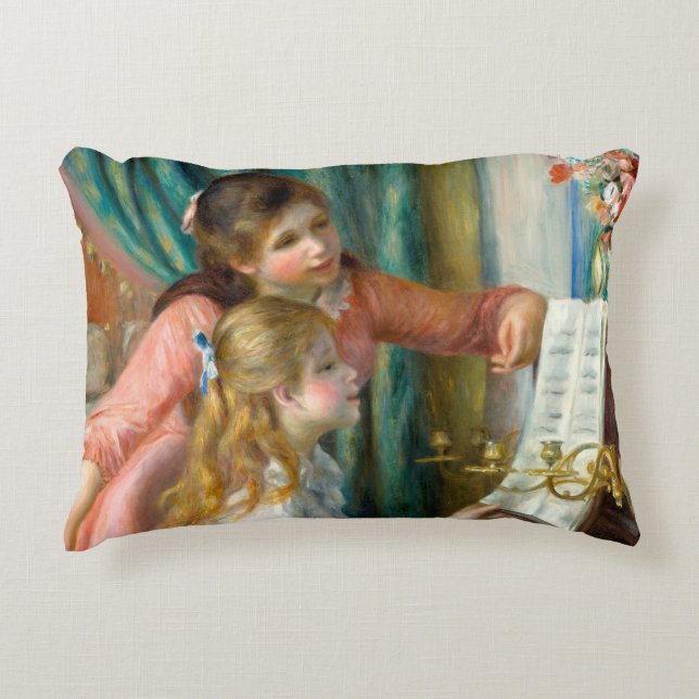 Renoir Girls at the Piano Impressionism Painting Accent Pillow (Front)